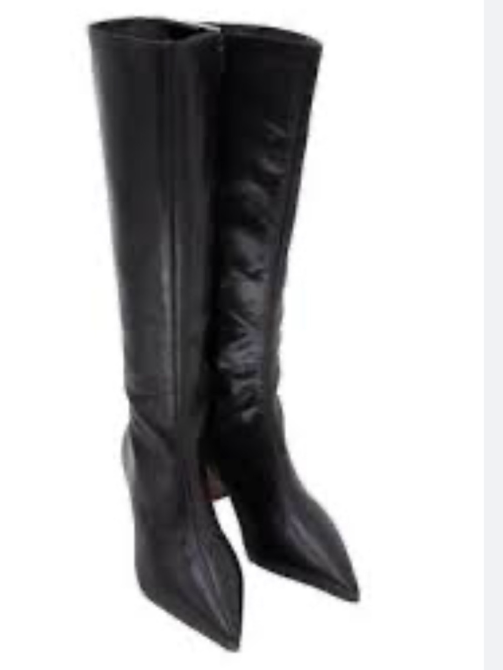 Arezzo Black Pointed-Toe Knee-High Heeled Leather Boots 9M New